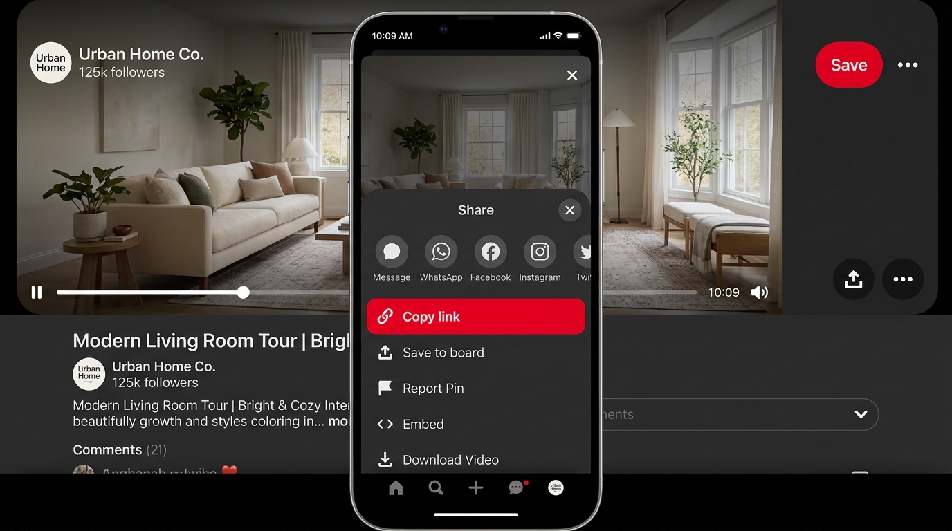 How to download Pinterest videos step 1: Copy video Pin link from Pinterest share menu