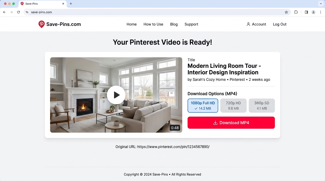 How to download Pinterest videos step 3: Preview video, pick quality options, and download MP4